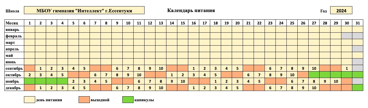 Календарь питания на 2024 г.